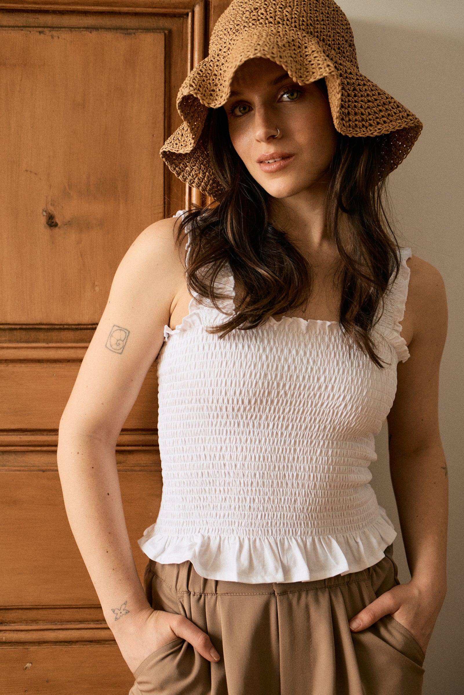 トップス Melt the lady tiny fluffy tank + tops Fitted Honeycomb Tank Top - 9185 | Womance