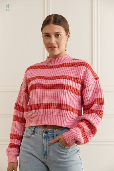 Pull en tricot rayé - 8095 (Seconde Main)-Recurate-Rose-1X-dd095f4b-c8d8-4b95-bbca-16b137acf73c-WOMANCE