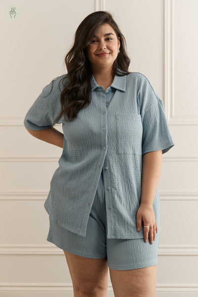 Chemise manches courtes texturée - 4060 (Seconde Main)-Recurate-Bleu-XS-6b0945d8-deca-4fb2-ab72-9702c6bebed7-WOMANCE