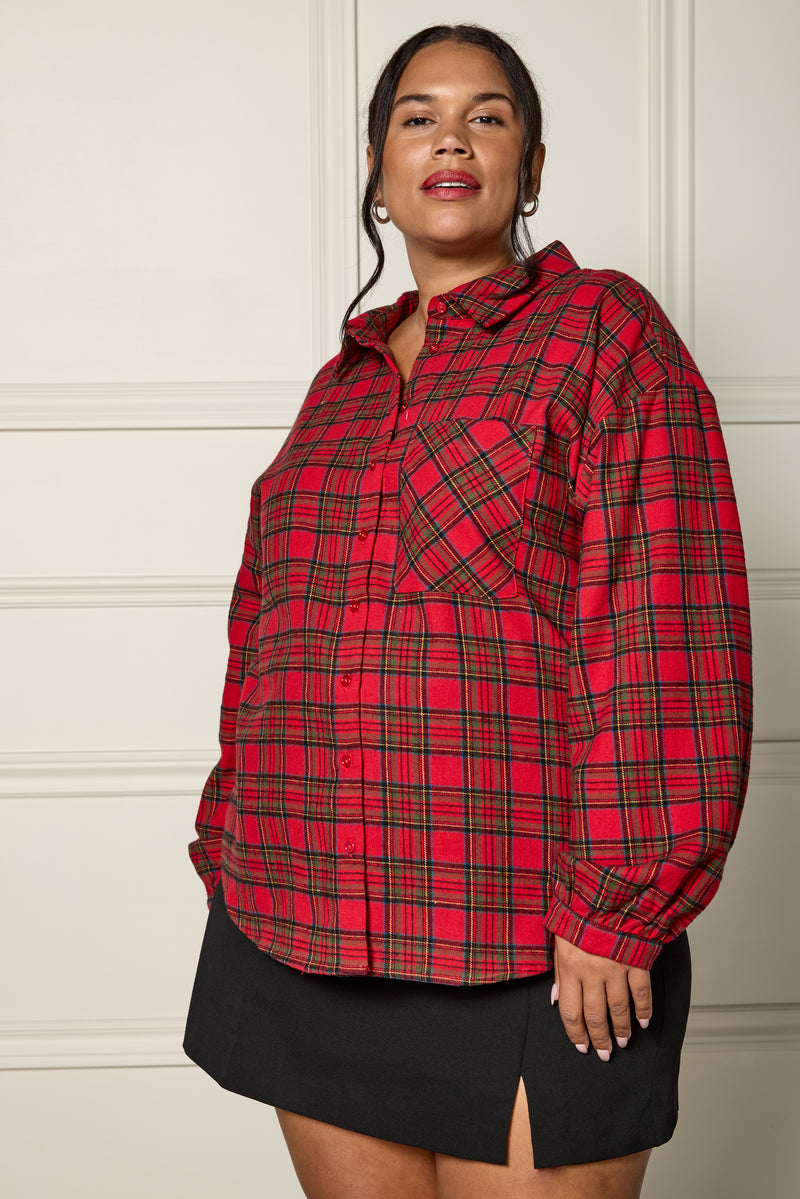 Plaid Shirt with Balloon Sleeves - 4050