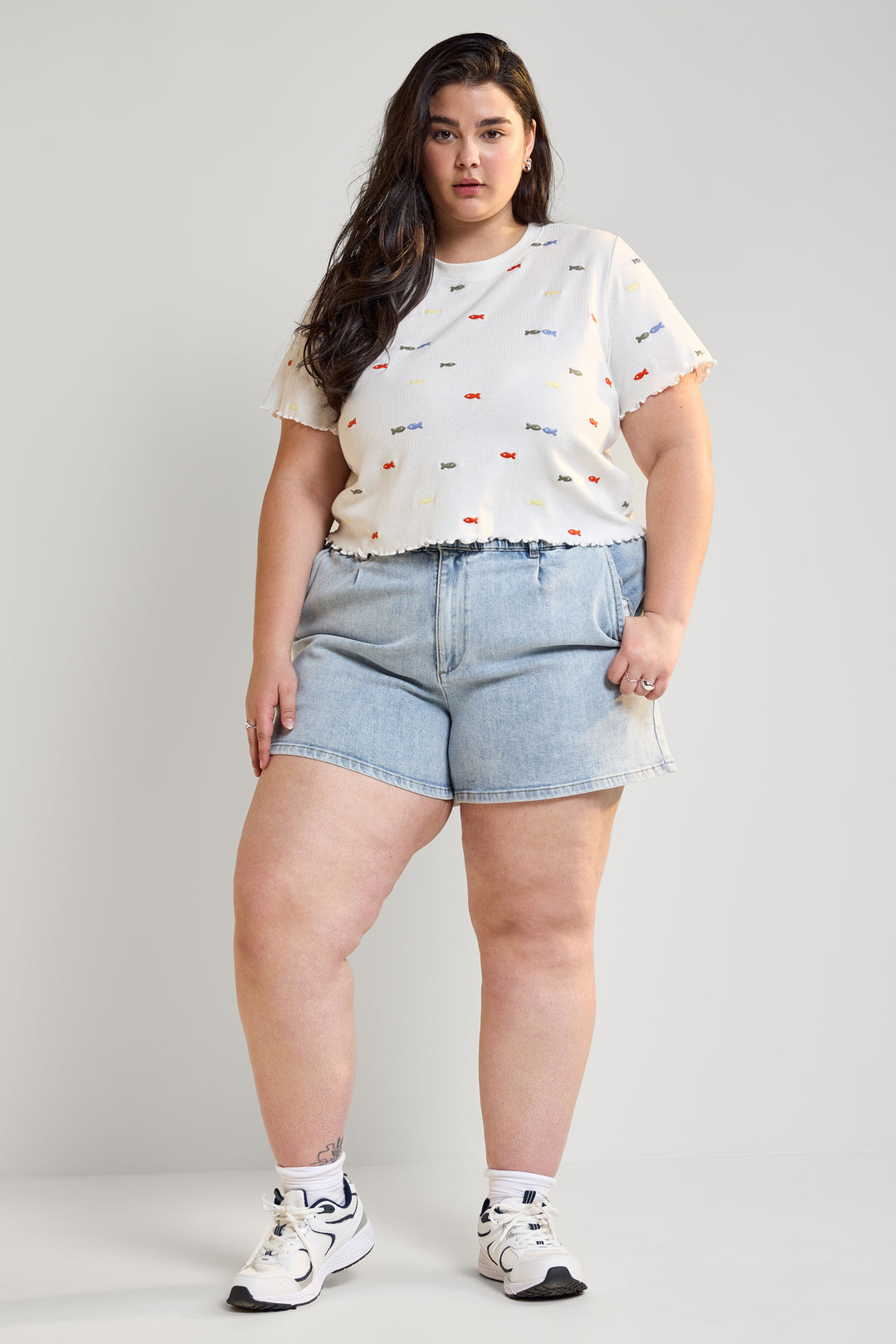 Denim Shorts with Elastic Waistband - 7051 | Womance