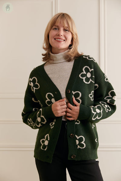 Cardigan ample à motifs - 8087 (Seconde Main)-Cardigan - Seconde main-Trove-Vert forêt-L-d5623171-5f25-4e90-8bf4-9e1c14b65ba5-WOMANCE