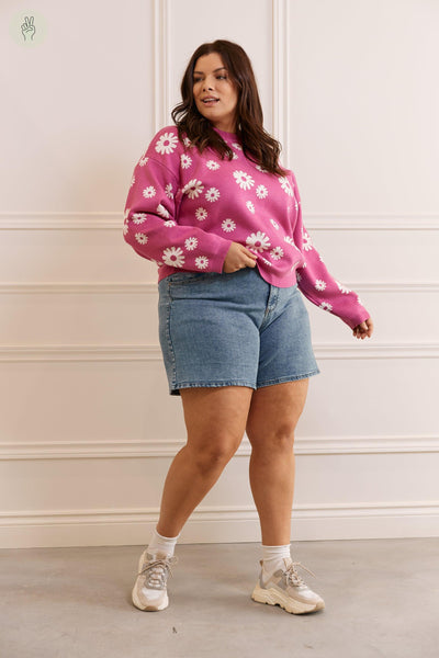 Pull jacquard à fleurs - 8079 (Seconde Main)-Chandail - Seconde main-Trove-Rose-M-a18b2132-8c2c-49e5-8a9c-995c58337611-WOMANCE