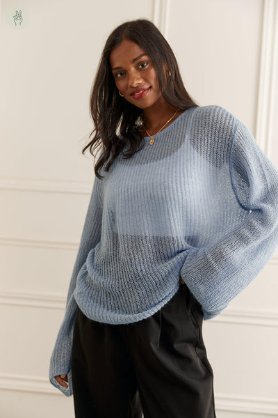 Chandail léger en mailles - 8118 (Seconde Main)-Chandail - Seconde main-Trove-Bleu pâle-XS-7eb06f25-0bd6-4472-a1dd-e83cc536e770-WOMANCE