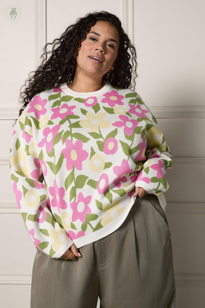 Pull à motifs de fleurs - 8079 (Seconde Main)-Chandail - Seconde main-Trove-Blanc-L-acedce28-1064-42f3-bed7-f79e336250c8-WOMANCE