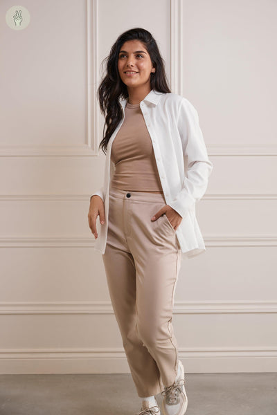 Pantalon étroit taille haute - 5065 (Seconde Main)-Pantalon - Seconde main-Trove-Beige-M-a4f21340-e82c-4a1e-9fc7-c95522eec696-WOMANCE