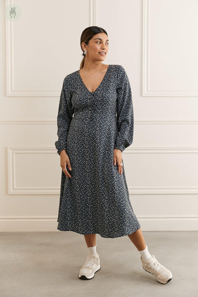 Robe mi-longue col en V - 2100 (Seconde Main)-Robe - Seconde main-Trove-Marine-S-22c57901-7cac-44e7-9506-4446940eaa62-WOMANCE