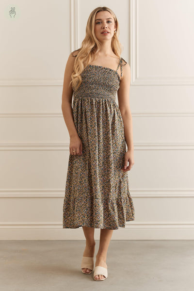 Robe midi buste en nid-d'abeilles - 2148 (Seconde Main)-Robe - Seconde main-Trove-Kaki-L-81d62b64-c9c5-4620-9aae-7640f82d51fa-WOMANCE