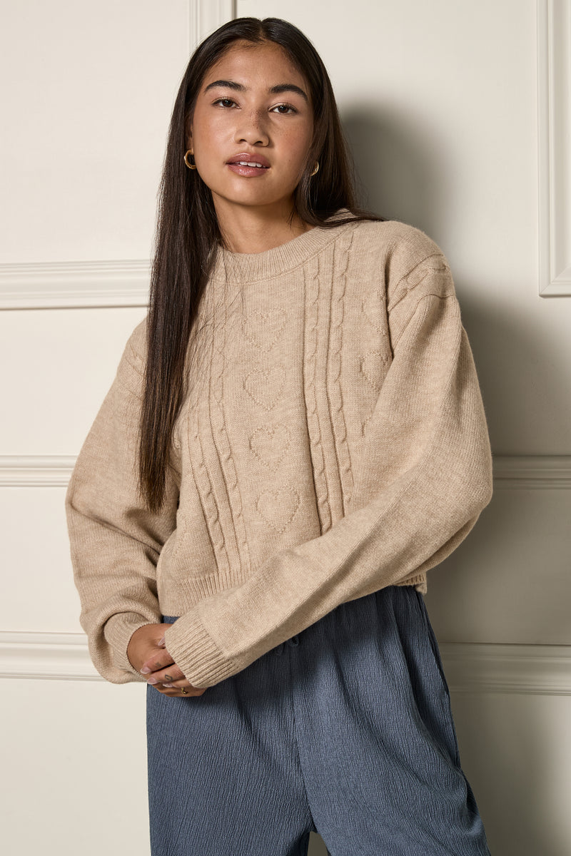 Heart Cable Knit Sweater - 8138