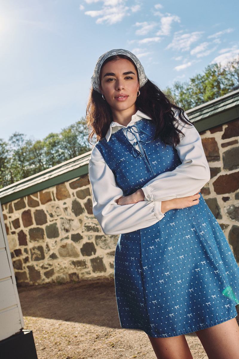 Flared Denim-Effect Dress