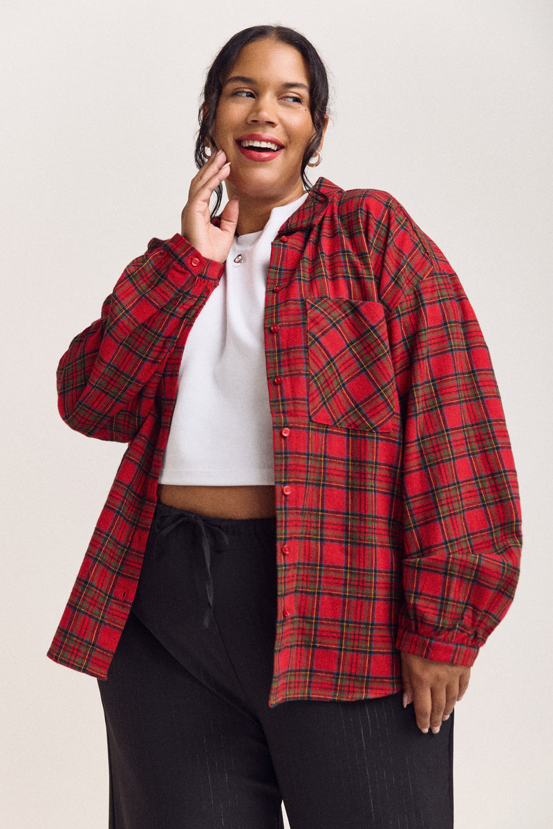 Plaid Shirt with Balloon Sleeves - 4050