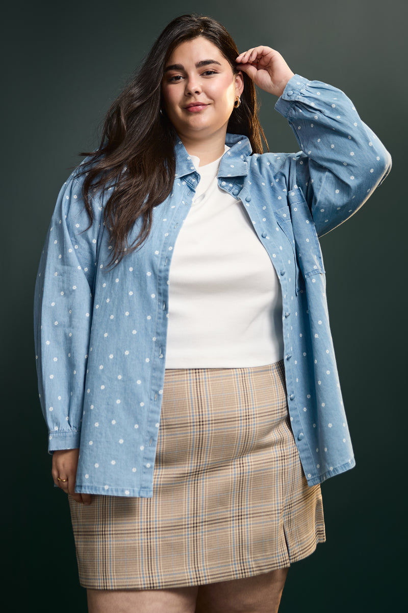 Chemise effet denim à fleurs - 4085