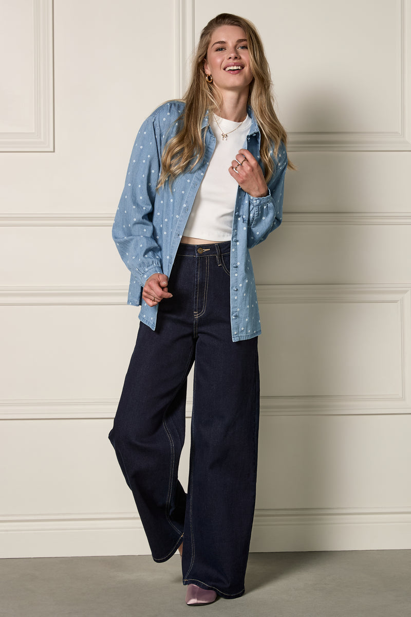 Chemise effet denim à fleurs - 4085